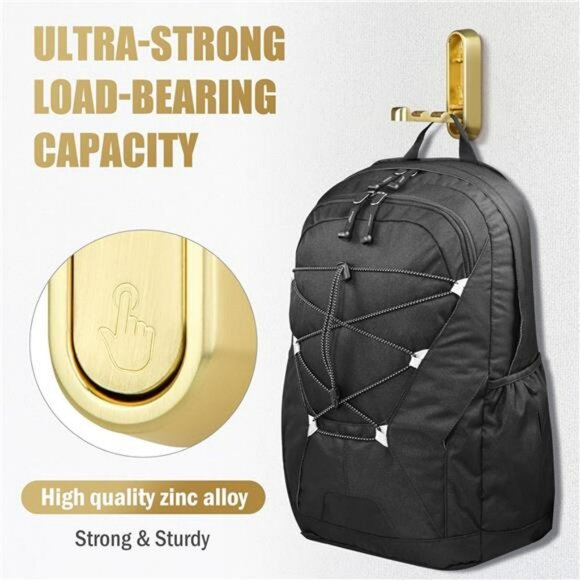 Gold Wall Hooks Foldable Heavy Duty Coat Towel Bag Backpack Hangers Set of 4 Pc - Picture 6 of 8